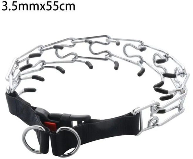 Fastshipping 조정 가능한 개 프롱 칼라 핀치 훈련 칼라 스테인레스 스틸 링크 고무 팁 퀵 릴리스 잠금 Carabiner, 3.5mmx55cm, 1개