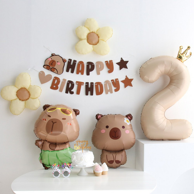 이벤트홀릭 데이지 카피바라 풍선 생일파티용품세트, 2, 1개, 숫자풍선