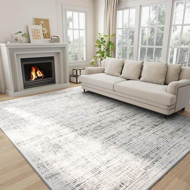 5x7 Area Rugs Washable RugAnti-Skid Abstract Modern Living Room Rug Soft Thin Carpets Indoor Floor, 화이트 그레이
