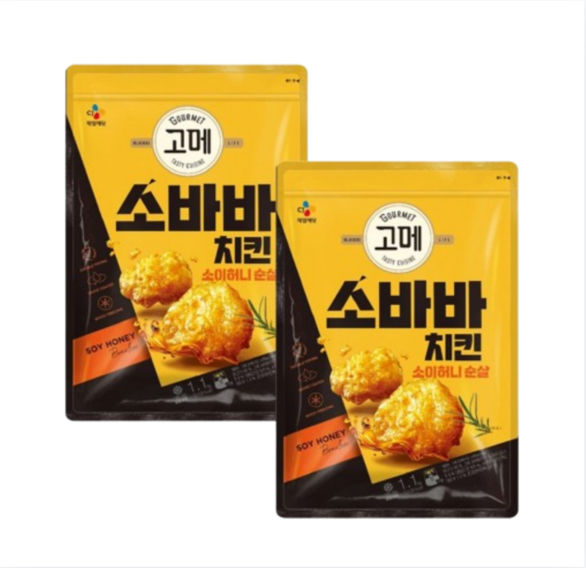 cj제일제당 간편 야식 안주 [고메 소바바치킨] 소이허니 순살 375g, 1.1kg, 2개