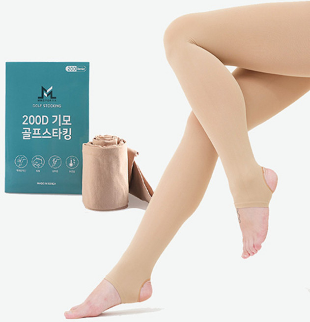 엠엠스포츠 여성 국내생산 가을 겨울 간절기 200D 기모 압박 골프스타킹, 스킨색