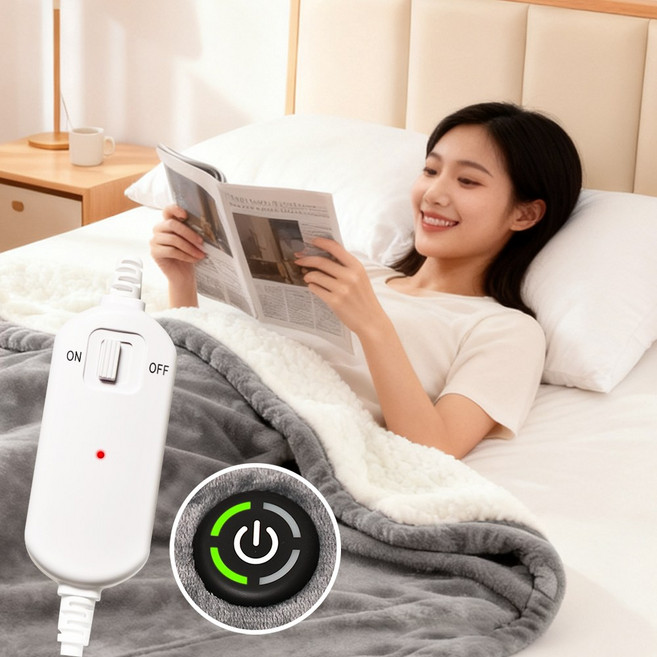 LANGDOO 전기패드/전기담요 겸용 플란넬 램스울 이중 도톰 전기요 전기장판 거실 소파 침대용 탄소 카본 담요 매트, 회백색의, 127*152cm