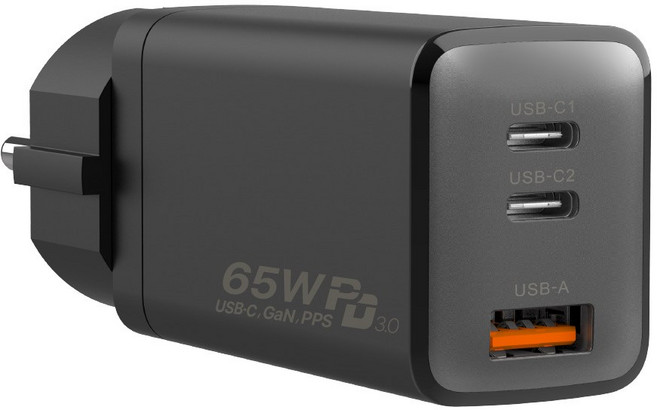 UM2 65W GaN PD 접지형 3포트 고속 충전기, 블랙, 1개