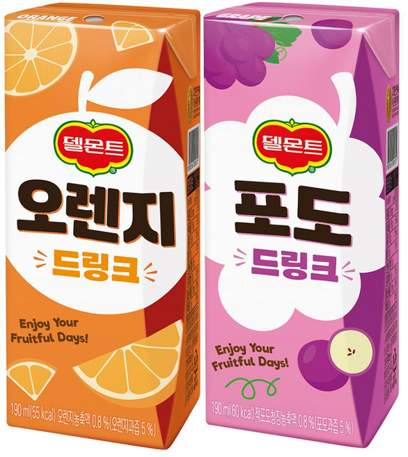 델몬트 드링크팩 2종 190ml 오렌지 12팩+포도 12팩 총24팩, 1세트