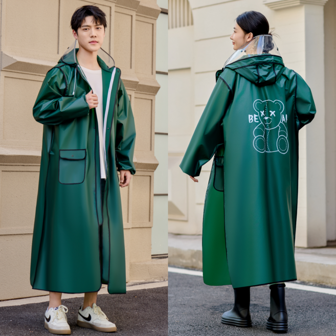 NY20 비완벽 차단 고탄력 투명챙 길고 베이직한 오버핏 레인코트 다회용 EVA커플우의