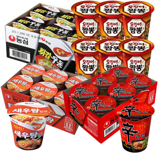 농심 신라면+튀김우동+새우탕+오짬뽕 6입4개(총24개) 컵라면 맛있는 라면 즉석 한끼 간식 밥 라멘 점심 박스 면 추천 종류 가격 차박 음식 여행 캠핑 야식