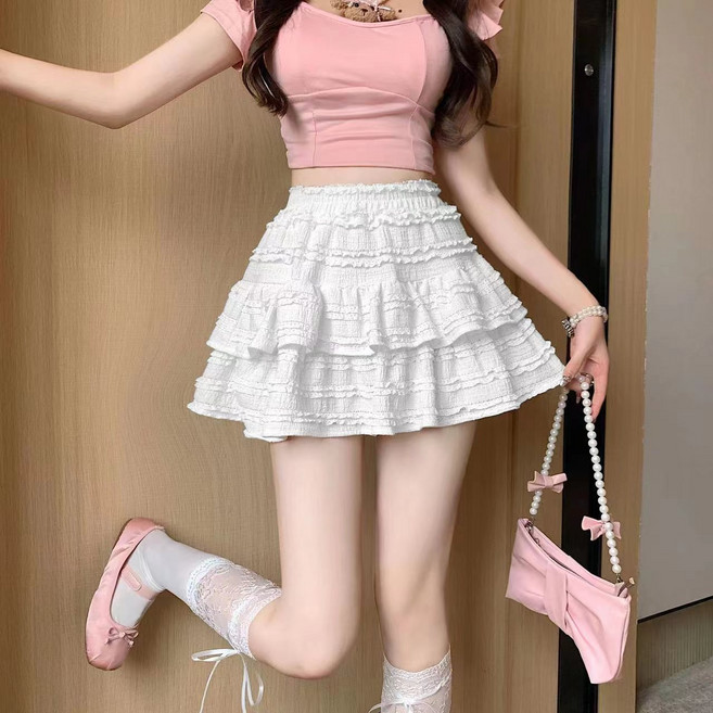 梨卡 女裝 性感高腰鬆緊蛋糕蓬蓬裙 芭蕾褲裙 辣妹A字短裙 (杏色/黑色/白色)