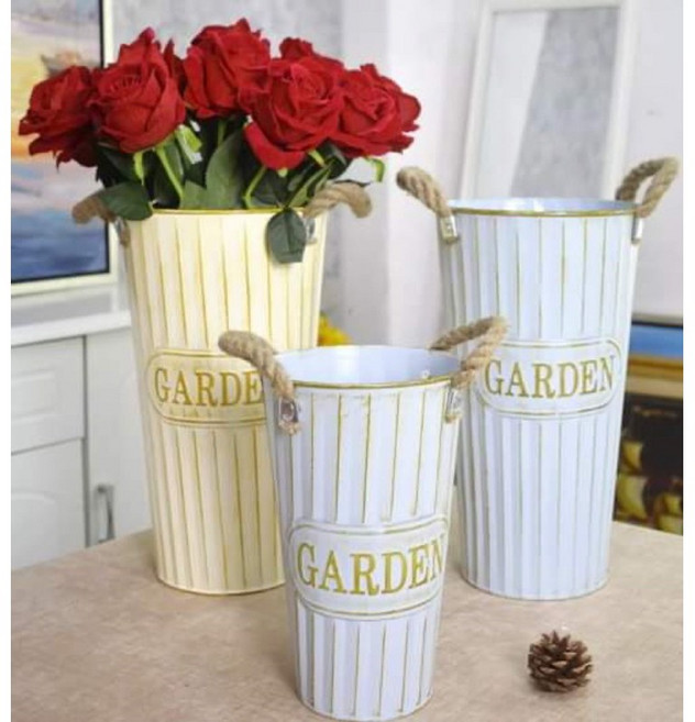 麻繩鐵桶盆器 鐵皮桶乾燥花盆 花瓶 插花桶 花器 收納桶 拍照道具 居家裝飾品, 復古藍