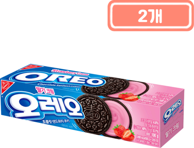 오레오 초콜릿 샌드위치 쿠키 딸기크림, 100g, 2개