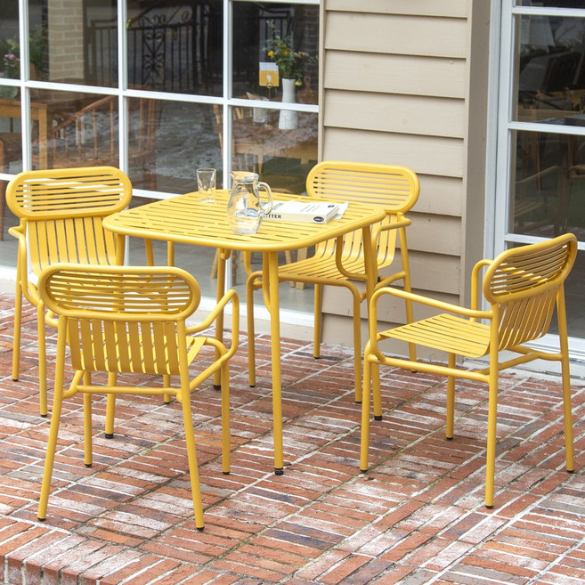 링컨 철제 야외테이블세트 카페 정원 테라스 야외용 테이블 세트, 2인세트(정사각), 테이블+기본체어, 옐로우