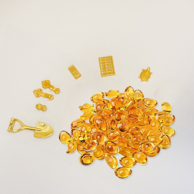 聚寶小舖 一桶金招財組 元寶 金條 金龜 如意 花生 算盤 金鏟子 琉璃元寶 擺飾配件, 聚寶F組(不含桶子)-適用大金桶