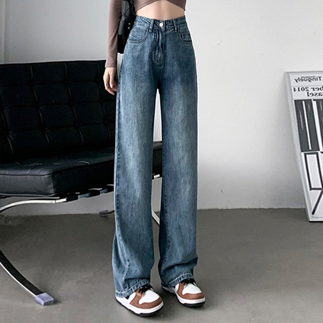 방일 여성 일자핏 하이웨스트 청바지 캐주얼 와이드 팬츠