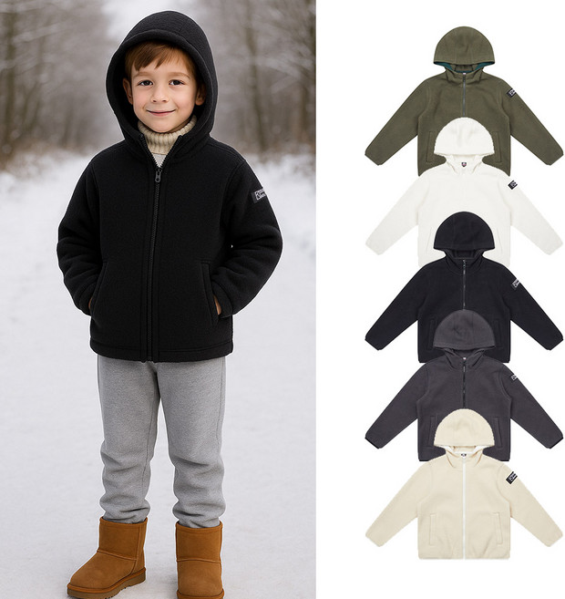 콜핑키즈 공용 겨울 보온 부클 등산 아동 후드 키즈 후리스 자켓