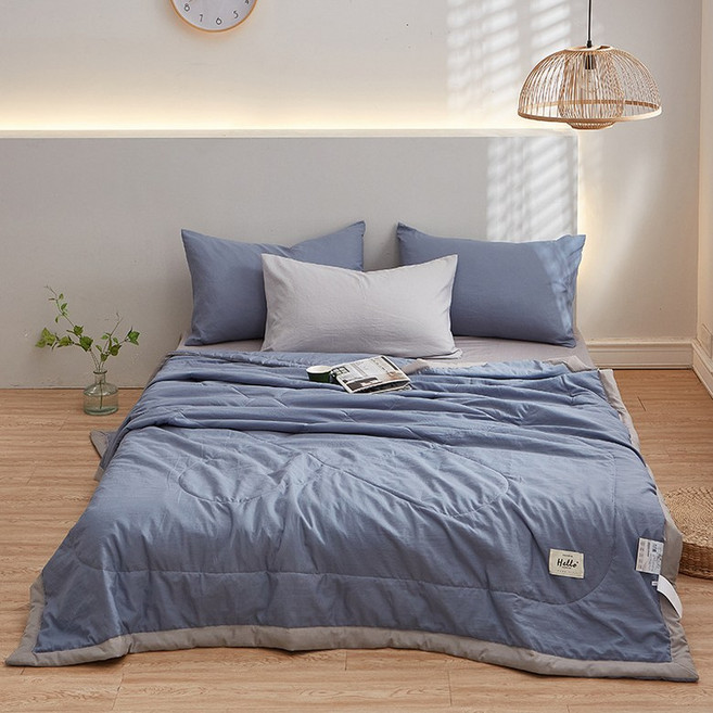 BANHANY 여름 무지 투톤 배색 워싱 코튼 얇고 부드러운 면 이불 7color, 네이비