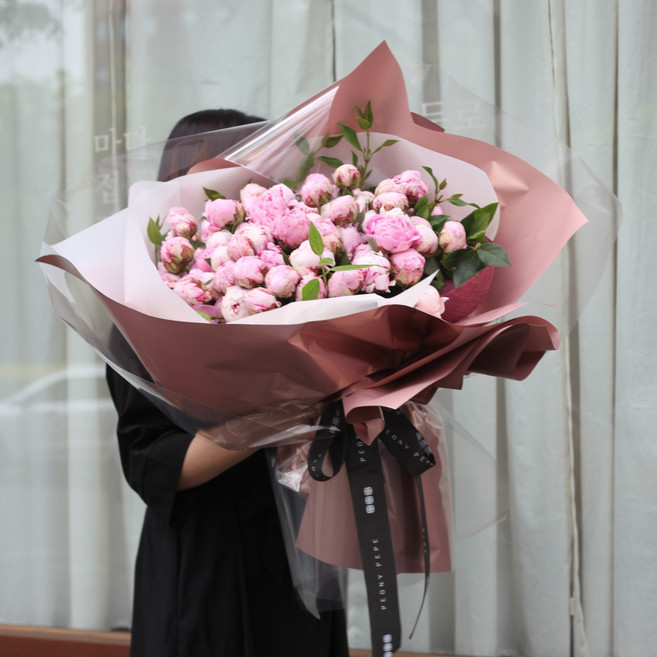 [피오니페페] 100송이 사하라작약꽃다발 - 결혼기념일 추천 계절별 금액변동, 작약꽃다발(포장화이트), 1개