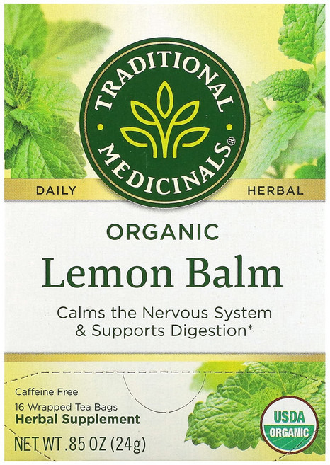 Traditional Medicinals 유기농 레몬밤 카페인 무함유 티백 16개 24g(0.85oz), TraditionalMedicinals유기농레몬밤카페인, 1개, 16개입, 24g