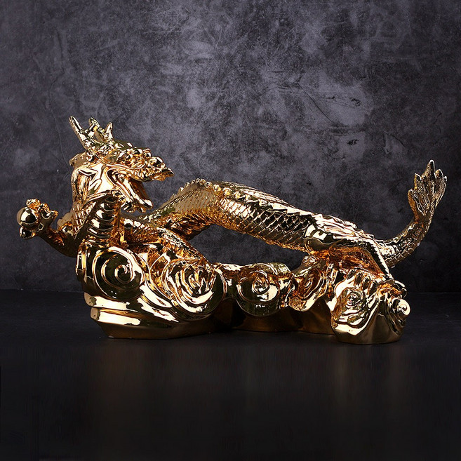 [원가이하 땡처리]부귀공명 대형 여의주 황금용 인테리어 소품 사무실 풍수 장식품, 골드