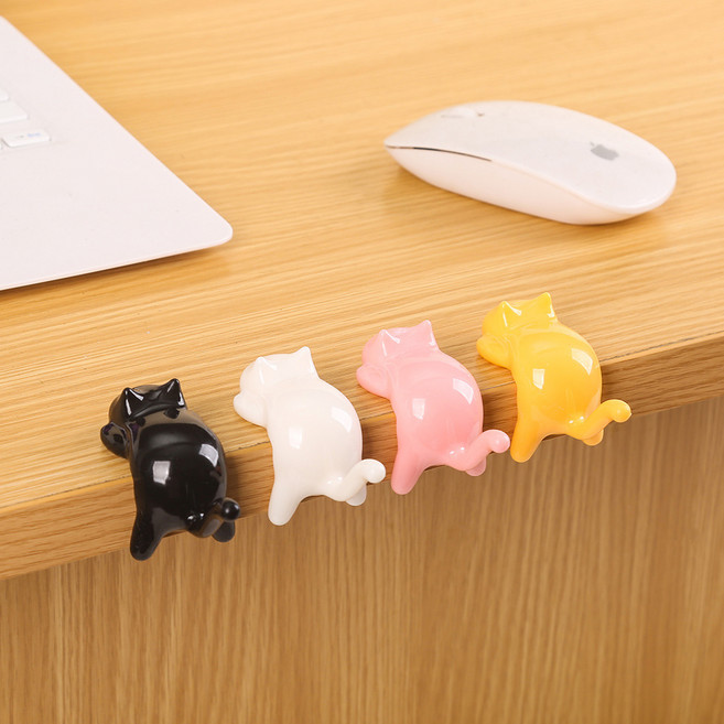 가방걸이 접착식 부착형 고양이 세트 가방걸이 책상 휴대용 간편 후크 벽걸이, 4개, 믹스