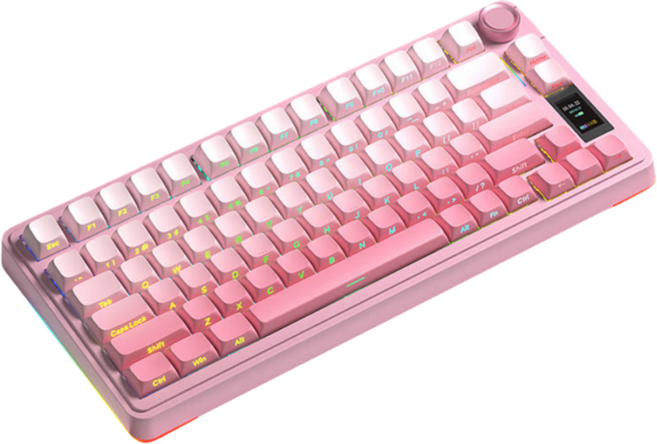 AULA 타란툴라 S75 프로 3모드 기계식 키보드, 제조사축, 진한베이지라떼축V2, 핑크