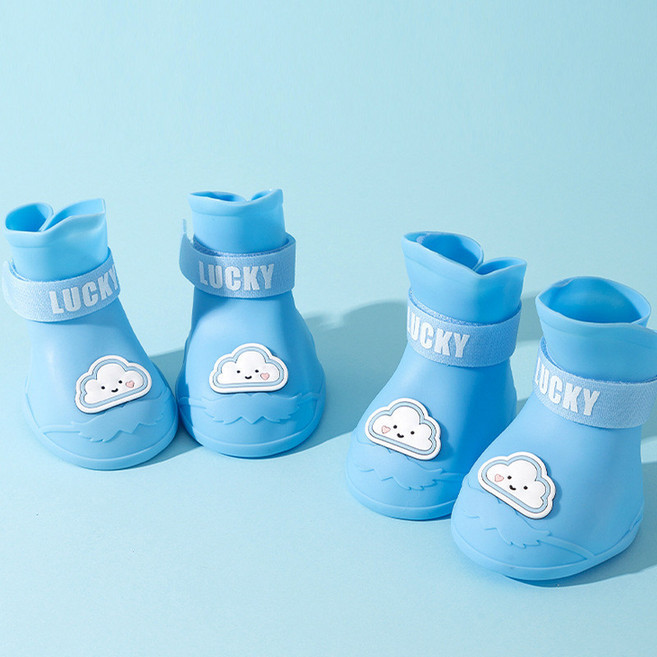 寵物雨鞋 可愛卡通防水耐磨防髒 中大型犬適用, 邦迪藍雲朵（大型犬）,加大號（7.5-12.5公斤）, 1個