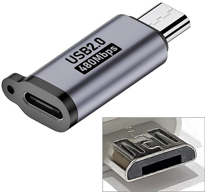 C to 마이크로5핀 젠더 컨버터 커넥터 구형 모바일 기기 스마트폰 데이터 전송 급속충전 지원, 1개