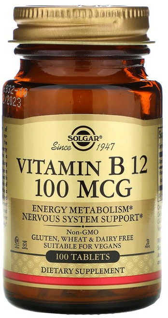 Solgar 비타민 B12 100 mcg 100 태블릿, 1개, 1정