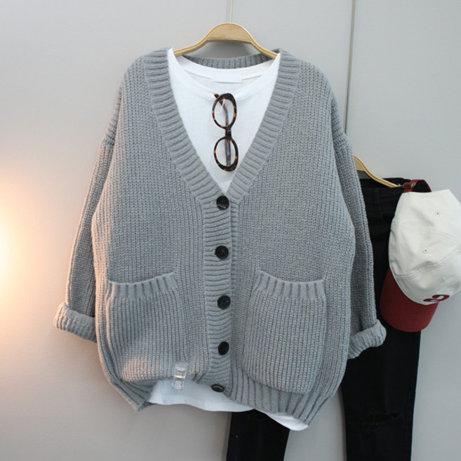 달콩 솔트포켓하찌V넥가디건 빅사이즈 긴팔 데일리룩 아우터 부드러운 포켓