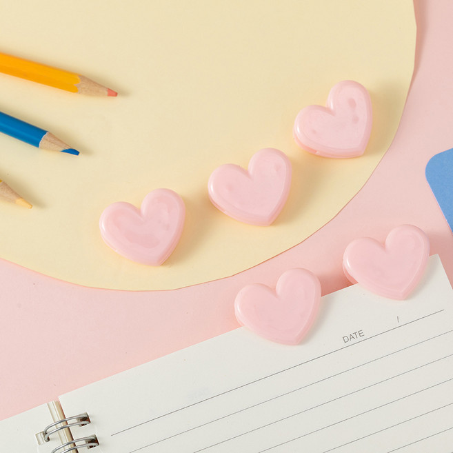 미니 하트 클립 집게 아크릴 사무용집게 미니집게 사무 서류 문서정리, 10개, 핑크