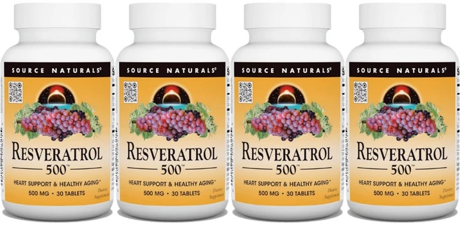Source Naturals 소스내추럴스 레스베라트롤 500mg 테블릿, 30정, 4개, 30정 - 쿠팡