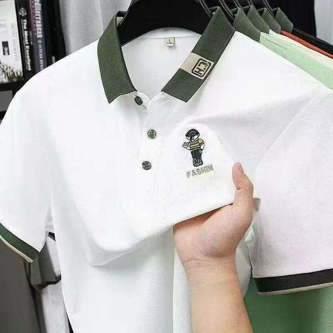 男士翻領短袖POLO衫 刺繡修身T恤