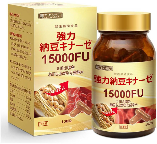 일본 풍부한 콩의힘 강력 낫토키나제 낫또키나제 15000FU 100정, 1