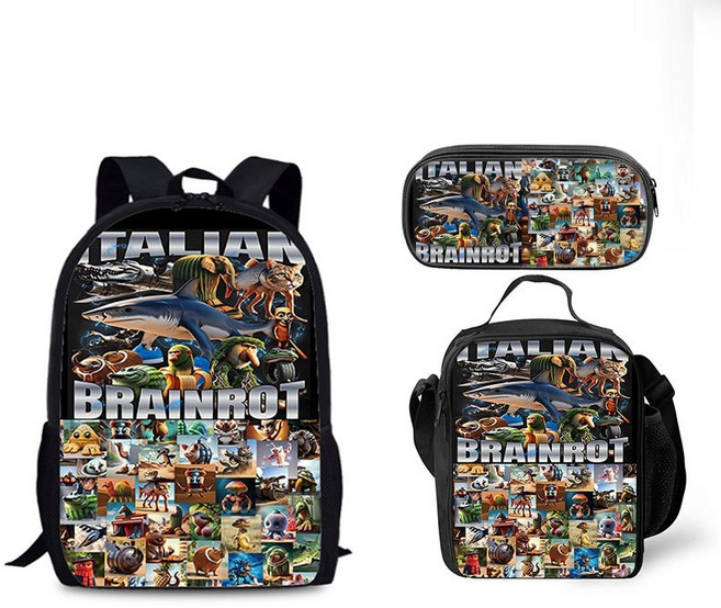 이탈리안 브레인롯 책가방 백팩 + 필통 + 숄더백 3종세트, 3종 세트, 01.1번