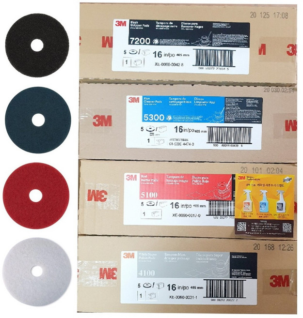 마루광택기패드 돌돌이패드 16인치 패드 5장 1박스 3M패드 검정 적색 청색 백색 7200 5300 5100 4100 패드, 3M 16인치 검정 세척용5장