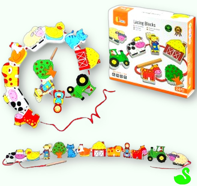 놀이방 실꿰기 가축 동물농장 원목 쌓기블럭 유아기관 유아블럭 구슬끼우기 아기블록, 1개