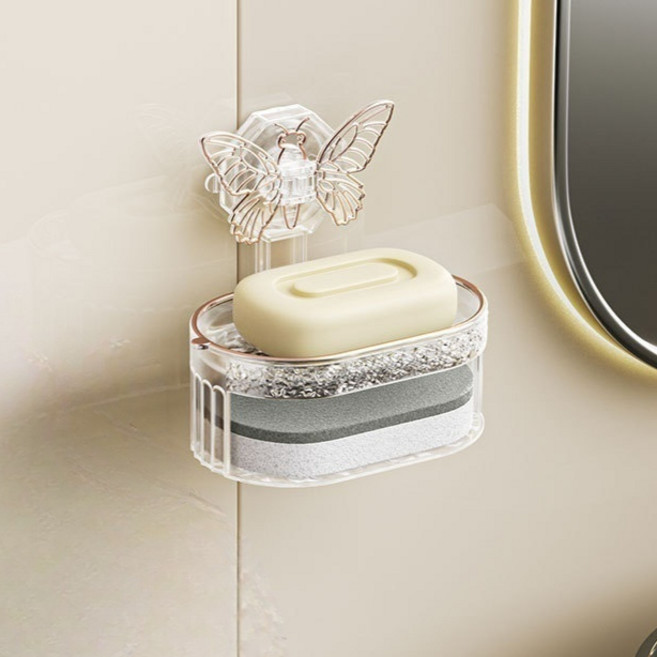 클로버 테크 무타공 비누 거치대, 투명, 1개