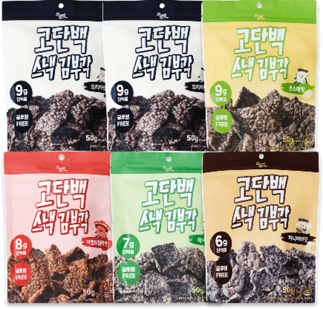 부각앤칩 고단백 스낵 김부각 버라이어티팩 50g 6개