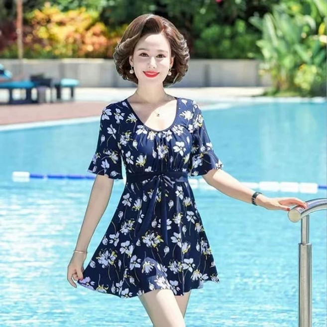 엄마수영복 50대 60대 아줌마 빅사이즈 수영장 원피스, A, 4XL
