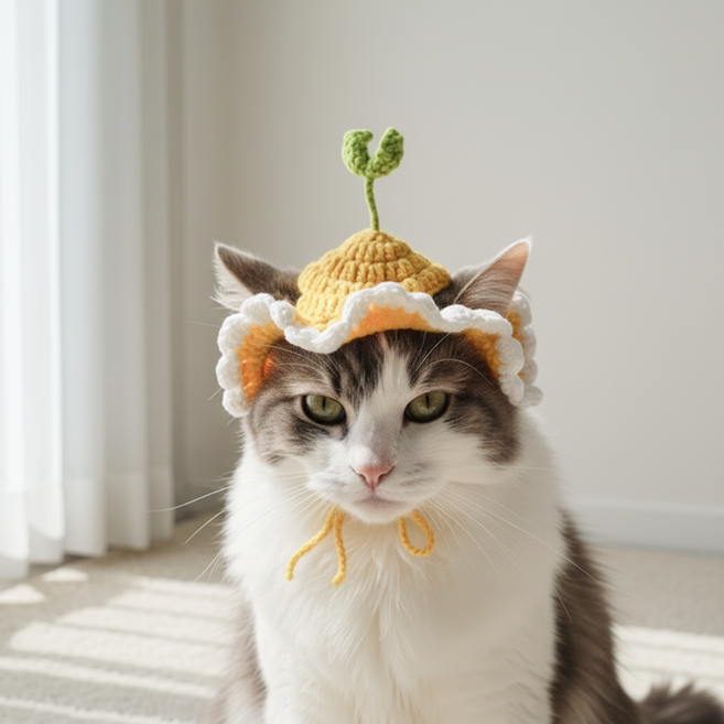 미유틱 고양이 강아지 모자 보닛, 1개, 1. 옐로