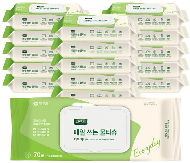 매일쓰는 물티슈 (캡) 70매X16팩, 43g, 70개입, 16개