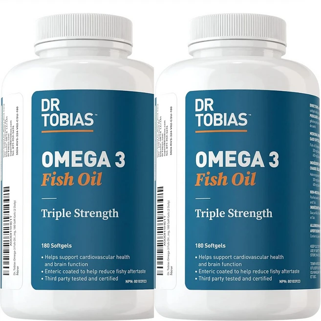Dr. Tobias Omega 3 Fish Oil 오메가3 2000mg DHA EPA 1400mg 면역강화 NSF 인증 캐나다 내수용, 2개, 180정 - 쿠팡