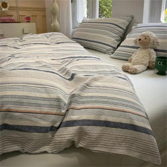 스트라이프 스타일 이불 커버 피부 싱글더블퀸 사이즈 홈 침구 이불커버 베개, Double 180x220cm 1pc, 8. Mosi lan