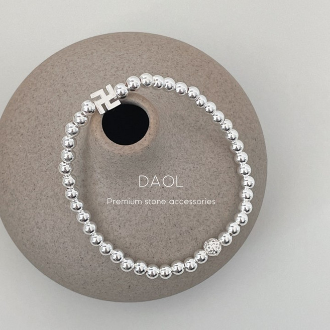 4mm 행운 길상 만자 은볼 염주팔찌 불교팔찌