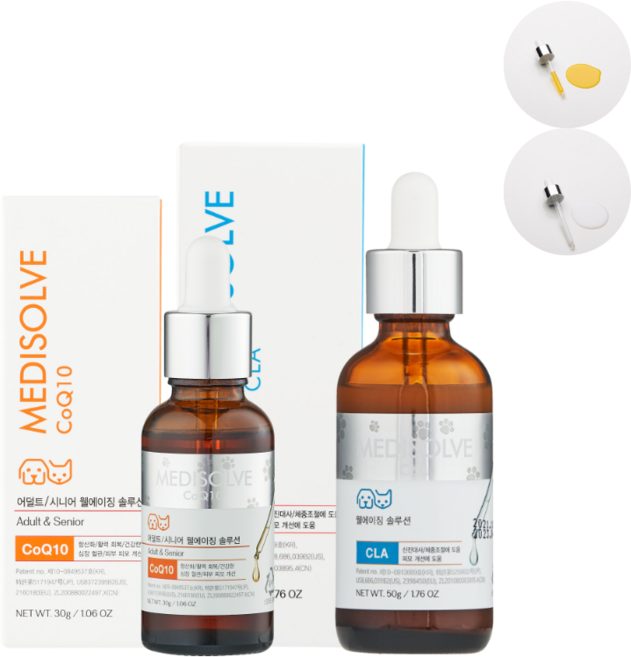 메디솔브 코큐텐(30g) 1개+씨엘에이(50g) 1개 세트 강아지 고양이 영양제 액상 (5kg미만기준약2개월분), 1세트, 시니어, 60회분