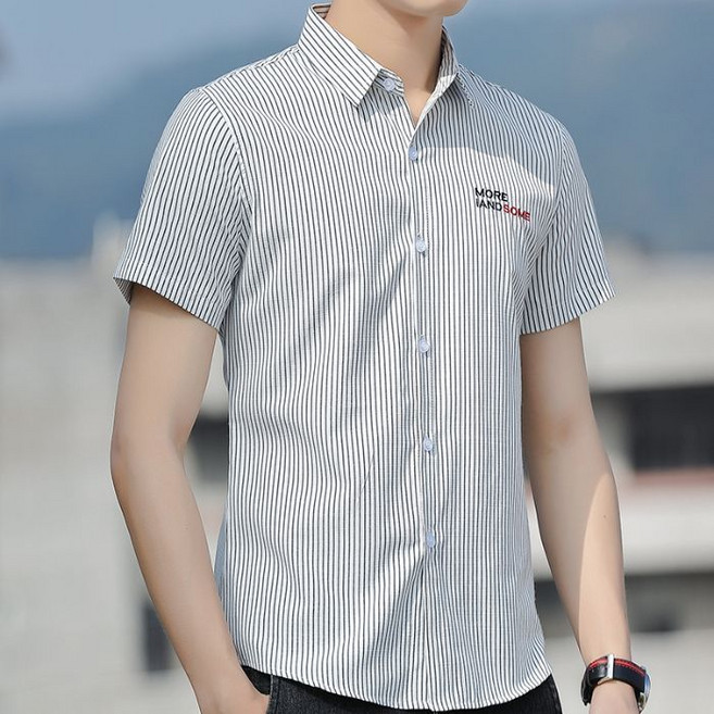 川月商行 男士短袖襯衫 夏季新款 印花商務休閒襯衣