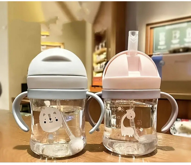 코지베베 물이 새지 않는 첫걸음 캐릭터 빨대컵 역류방지 물병 250ml, 핑크, 1개