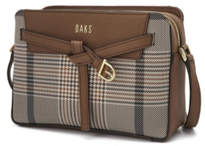 닥스 여성 브라운 가죽 빅 모던 체크 벨트장식 크로스백 DCBA1E674W2