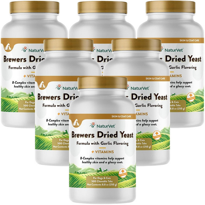 NaturVet 반려견 반려묘 개 강아지 고양이 피부 털 영양 건조 효모 500정 6팩