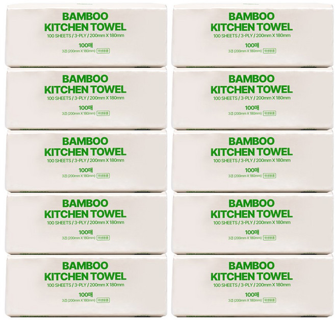 세이크린 뽑아쓰는 대나무 키친타올 3겹, 10개, 100매입