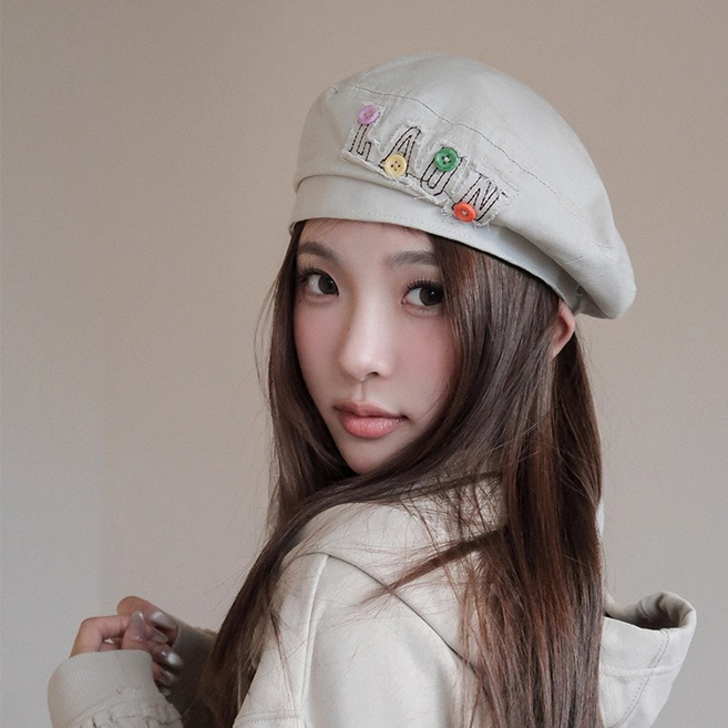 여성 베레모 컬러 버튼 포인트 귀여운 빵모자 패션 화가모자 사계절용