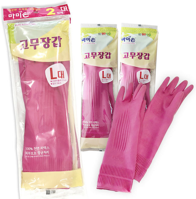 마미손 국산 고무장갑 (2켤레), 1세트, 대(L), 핑크